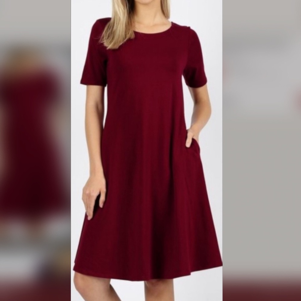 Burgundy Short Sleeve Shift Dress 🆕